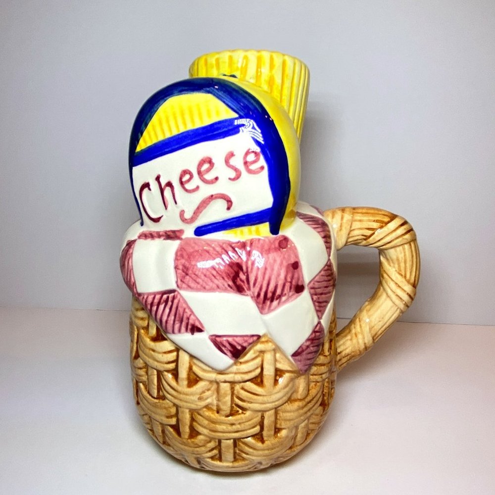 Vintage Large Parmesan Cheese Shaker Ceramic Whimsical Basket Pasta *read*